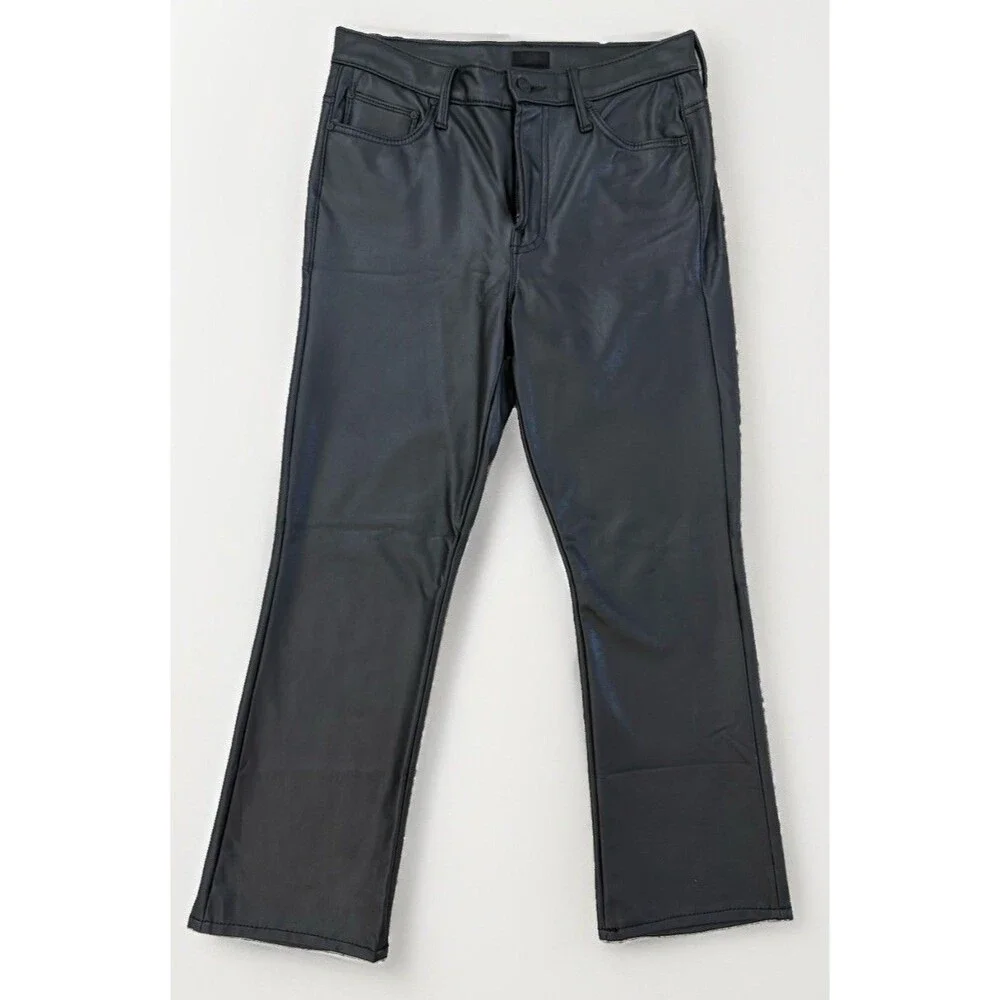 MOTHER The Insider Ankle Faux Show Pants 29 Black Faux Leather Cropped Flare